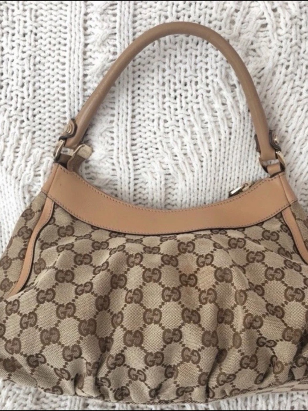 Gucci Brown & Tan GG Canvas Hobo Shoulder Bag